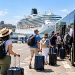Cruise ship docked at the port of Civitavecchia on embarkation day